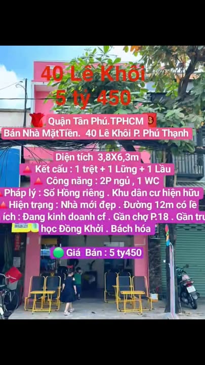 Nhà mặt tiền Lê Khôi, Phú Thạnh, Tân Phú 239m² giá 5.48 tỷ - Kinh doanh hiệu quả!