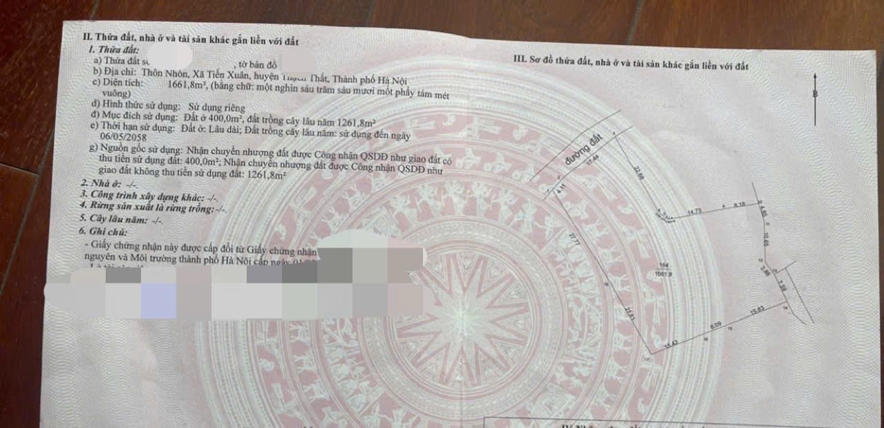 Đất nền 1.661m² tại Thôn Nhòn, Tiến Xuân - Pháp lý rõ ràng, tiềm năng tăng giá cao!