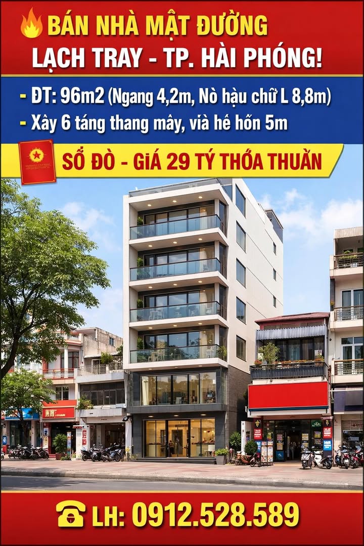 Bán FrontHouse 6 Tầng Đường Lạch Tray Hải Phòng 96m² - View Công Viên Đẹp!