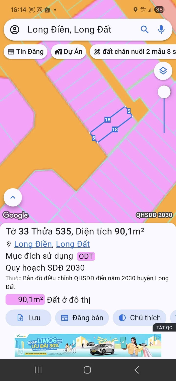 Đất thổ cư 90m² khu dân cư TL 44A, Bà Rịa - Vũng Tàu giá 1.6 tỷ - Đầu tư sinh lời ngay!