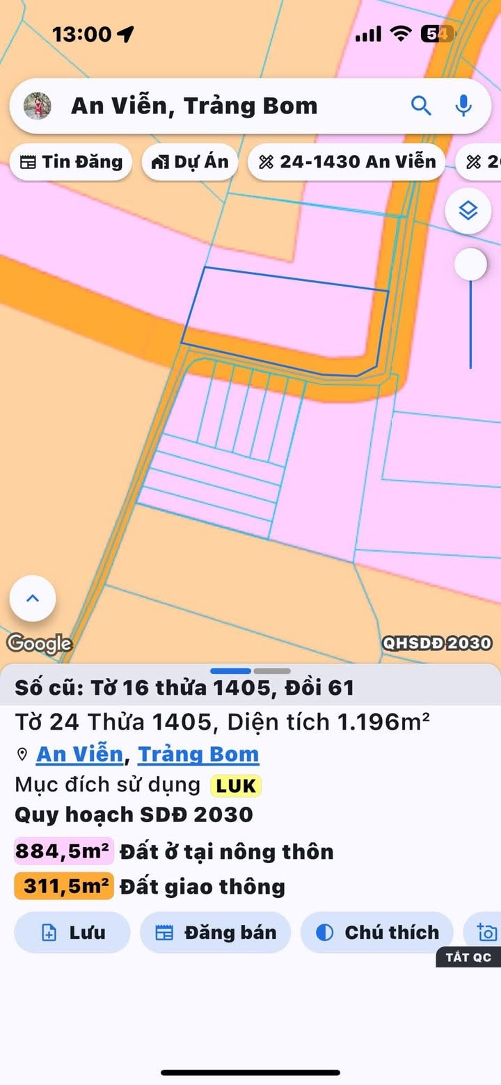 Đất nền 1196m² xã An Viễn, Trảng Bom giá 4 tỷ - Đầu tư sinh lời ngay!