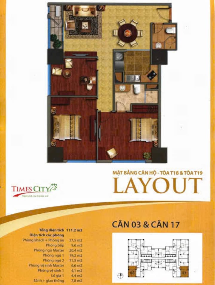 Căn hộ 3PN góc T18 Times City 114m² giá 14.x tỷ - Thiết kế theo phong cách riêng!