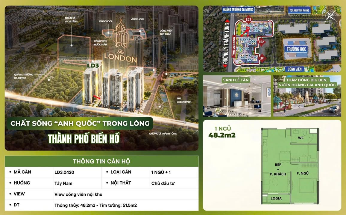 Căn hộ Vinhomes Ocean Park Gia Lâm 48.2m² giá 3.58 tỷ - Nội thất bàn giao từ CĐT