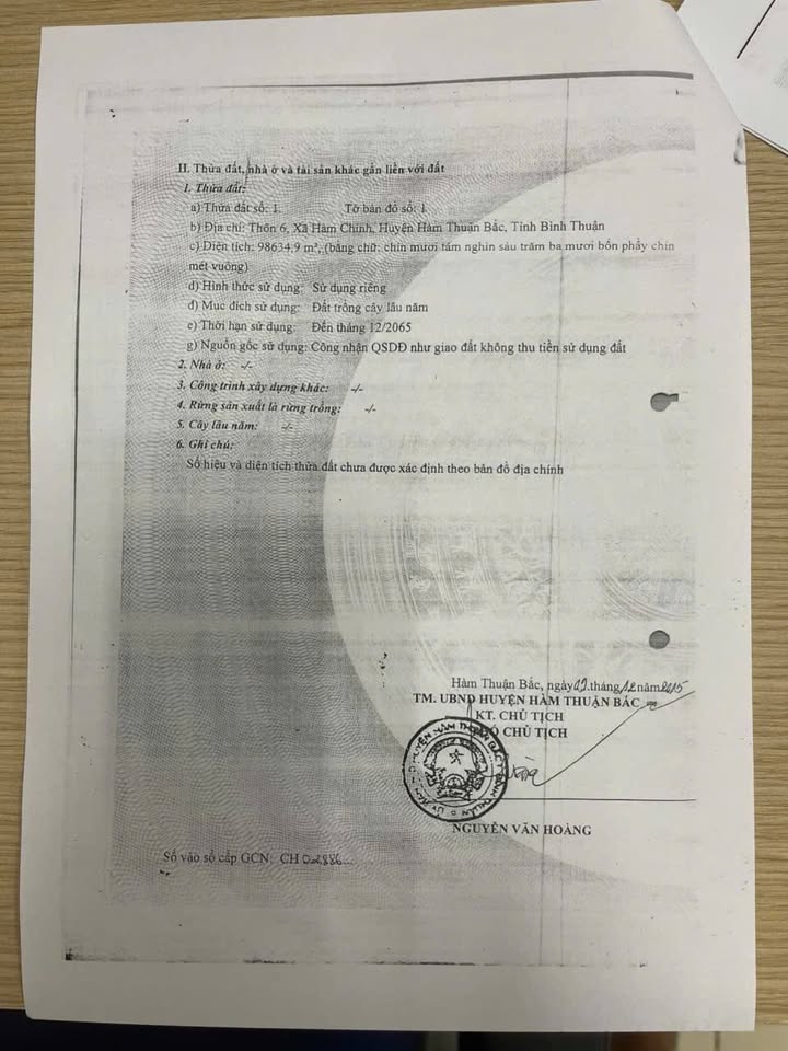 Đất nông nghiệp 98634.9m² tại Hàm Chính, Bình Thuận - Giá chỉ 8 tỷ!