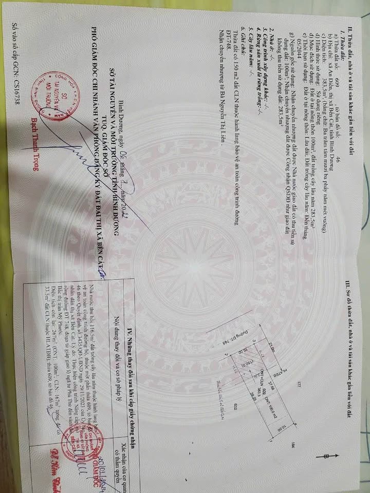 Đất mặt tiền đường DT748 Bến Cát 380m² giá 4 tỷ - Cơ hội đầu tư sinh lời!