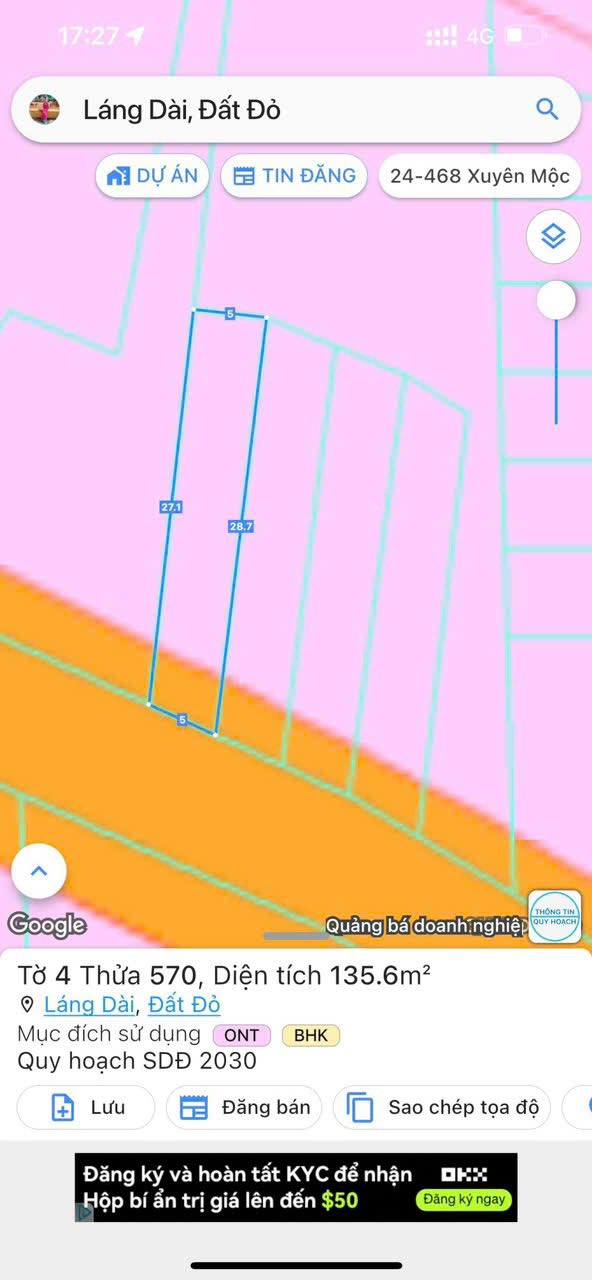 Đất thổ cư 80m² tại Đường nhựa Láng Dài, Huyện Long Đất - Sổ hồng chính chủ, giá thỏa thuận