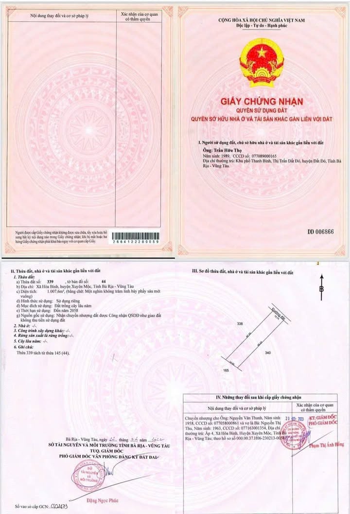 Đất nền xã Hòa Bình, huyện Xuyên Mộc 1000m² giá 700 triệu - Cơ hội đầu tư tuyệt vời!