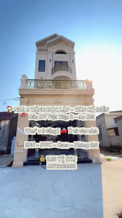 Nhà 3 tầng độc lập Phường Đồng Hoà, Hải Phòng 77m² giá 3,35 tỷ - Thiết kế tân cổ điển sang trọng!