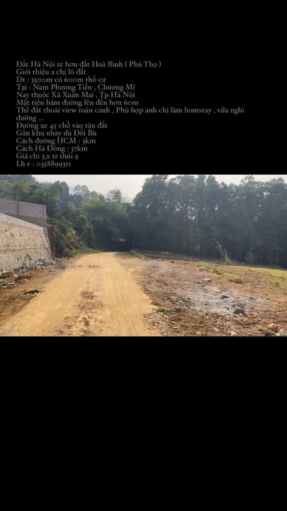 Đất nền Xuân Mai Chương Mỹ 3500m² giá chỉ 3.x triệu - Phù hợp đầu tư nghỉ dưỡng!