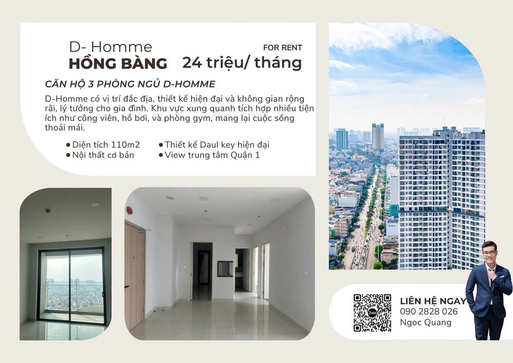 Căn hộ 3PN D-Home Quận 6 110m² giá 24 triệu/tháng - Sẵn sàng vào ở ngay!