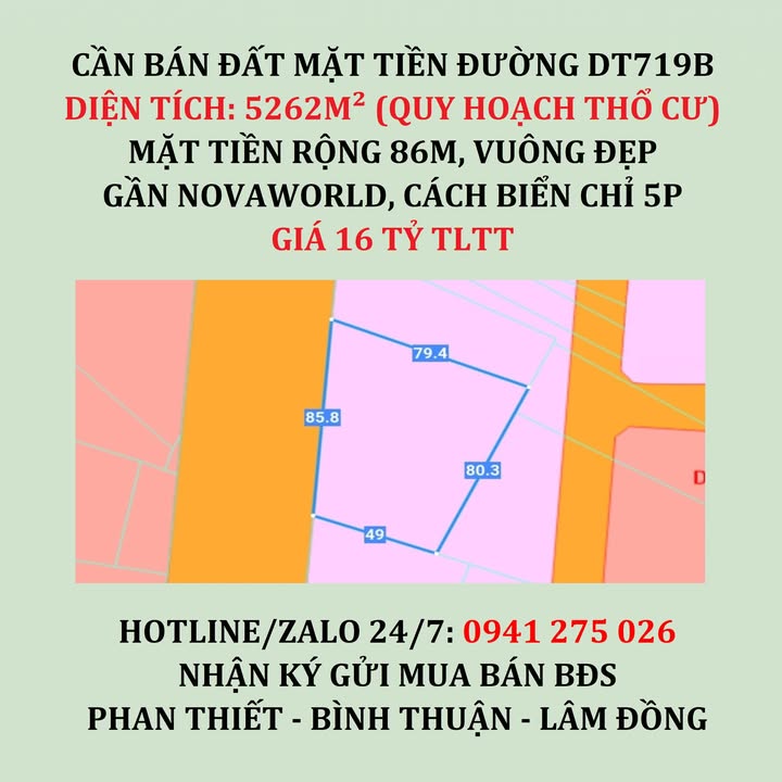 Đất nền NovaWorld Phan Thiết 5262m² - Mặt tiền đường DT719B, gần bãi tắm