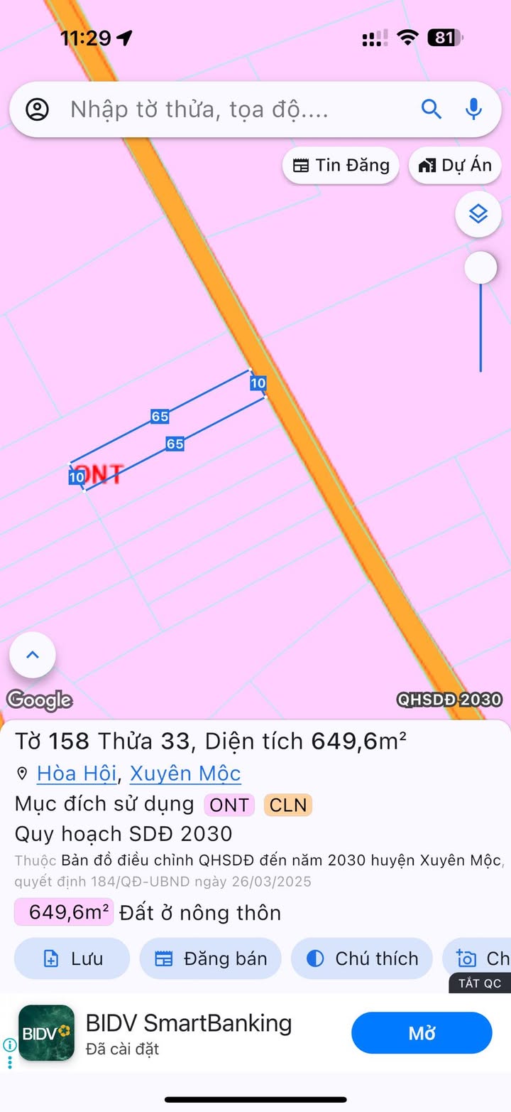 Đất nền Xã Hòa Hội, Huyện Xuyên Mộc 650m² giá 1.25 tỷ - Chính chủ bán gấp!