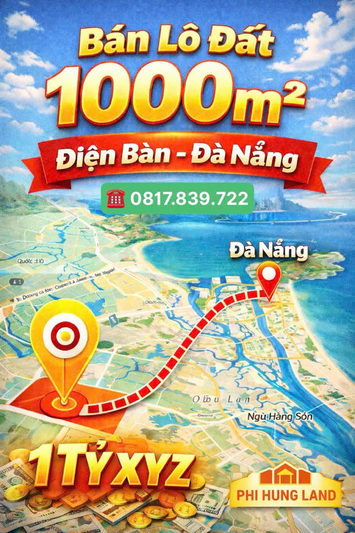 Đất nền 1000m² Điện Bàn Tây, Đà Nẵng - Sổ đỏ chính chủ, giá 1 tỷ!