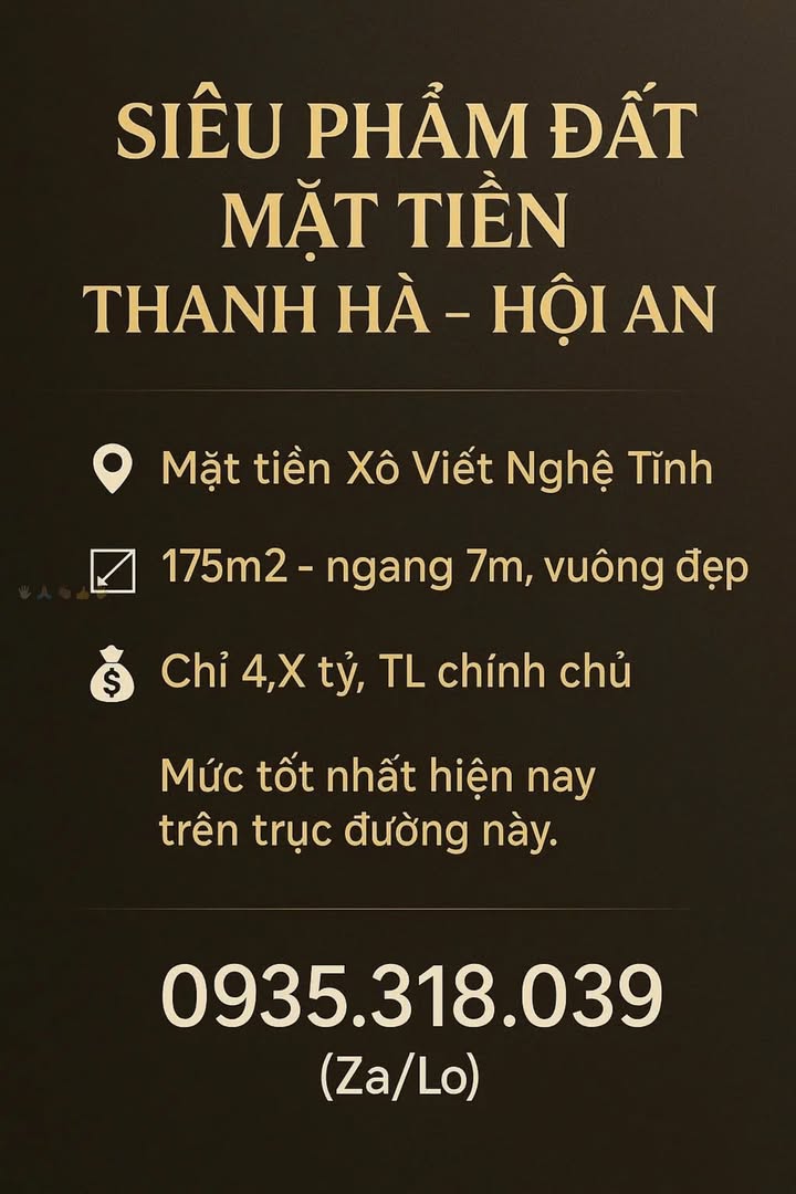Lô đất mặt tiền Xô Viết Nghệ Tĩnh, Hội An 175m² chỉ từ 4.X tỷ - Cơ hội đầu tư tuyệt vời!