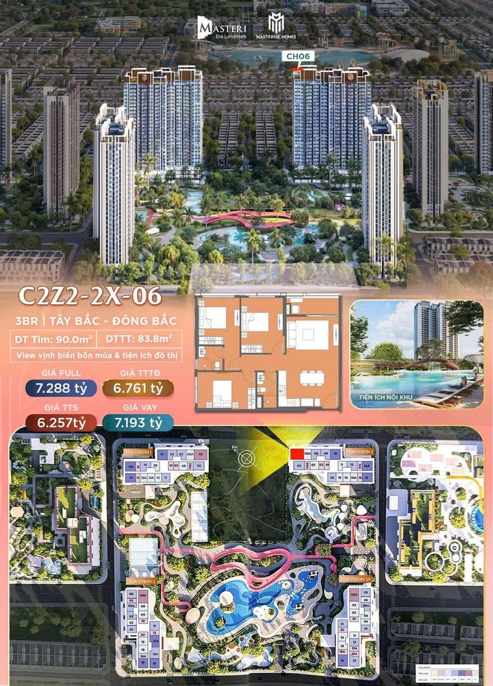 Căn hộ Masteri Era Landmark Hưng Yên 83m² giá 6.257 tỷ - View vịnh tuyệt đẹp!