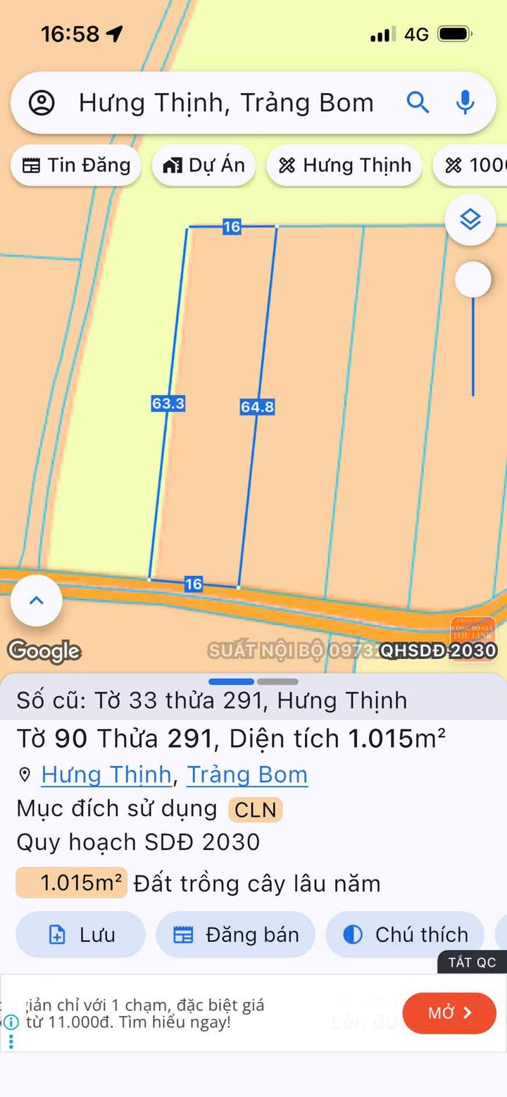 Đất Hưng Thịnh 1000m² giá 1.099 tỷ - Cơ hội đầu tư hấp dẫn!