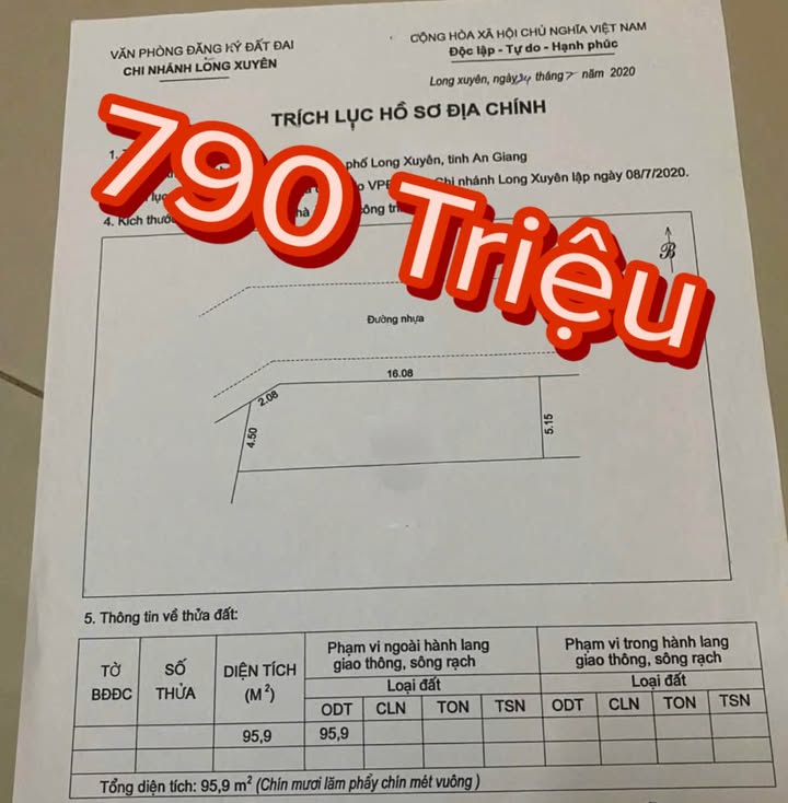 Đất nền KDC Văn Phòng Đăng Ký Đất, Mỹ Quý 95.9m² giá 790 triệu - Đầu tư sinh lời ngay!