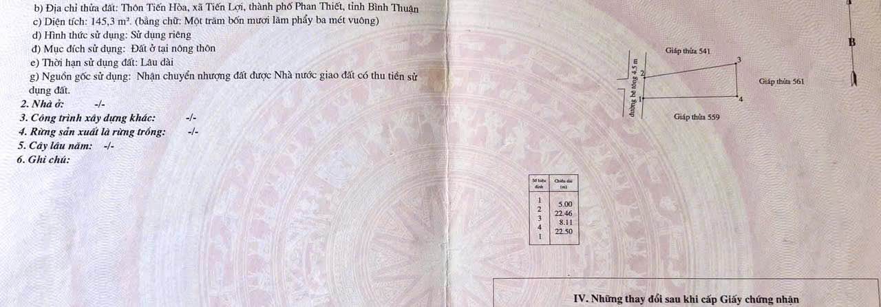 Đất thổ cư 145m² tại Tiến Lợi, Phan Thiết chỉ 1.55 tỷ - Sổ hồng chính chủ!