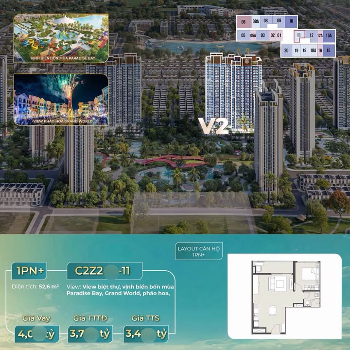 Căn hộ 1PN V2 – Imperia Hưng Yên 53m² giá 3.4 tỷ - View biển hồ tuyệt đẹp!