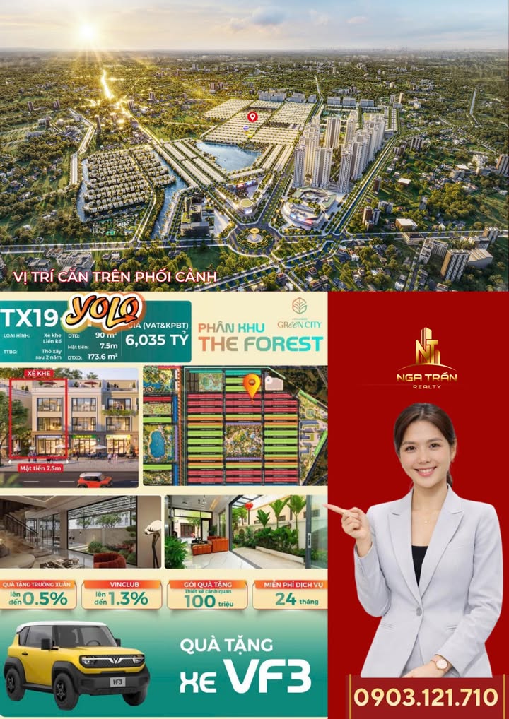 Townhouse Vinhomes Green City Thị trấn Hậu Nghĩa 90m² giá 6.035 tỷ - Sở hữu ngay xe ô tô VF3!