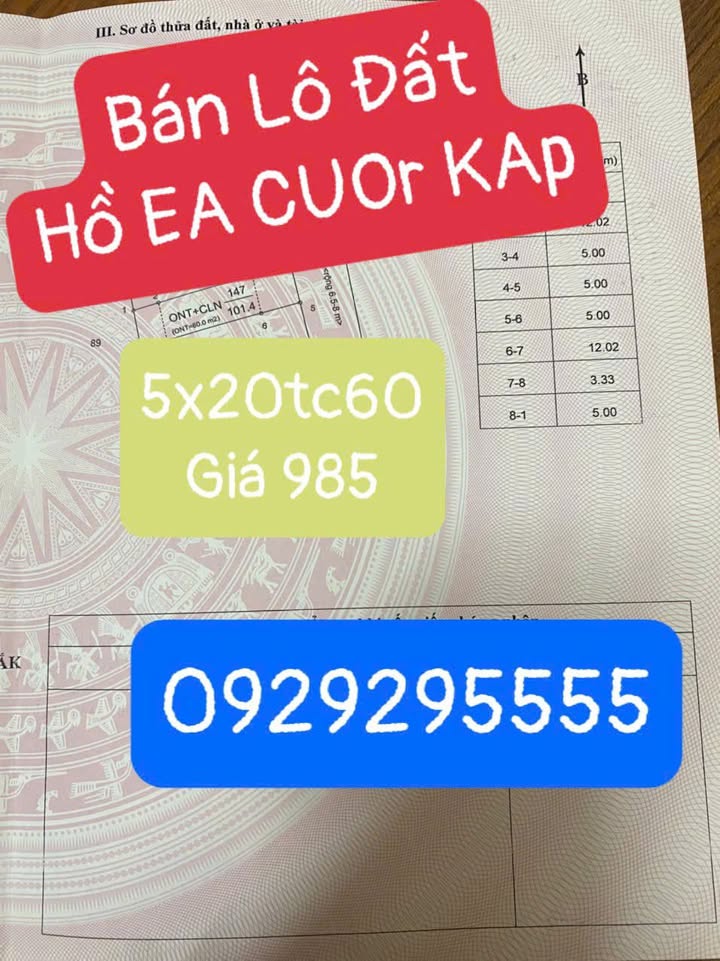 Đất mặt tiền Hồ Ea Cuôr Kap, Tân Lập, 100m² giá 985 triệu - Tiềm năng đầu tư lớn!
