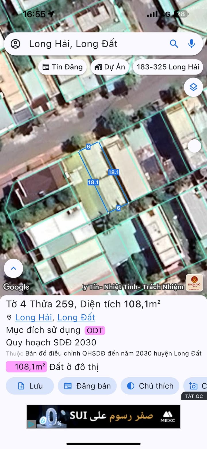 Đất thổ cư Tái Định cư Long Hải 108m² giá 2.58 tỷ - Hướng Đông, có tặng nhà kho!