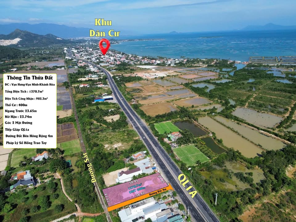 Đất mặt tiền Quốc lộ 1A, Vạn Hưng, 1370m² giá 9 tỷ - Lô góc hiếm có!