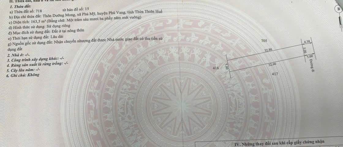 Đất mặt tiền Xóm 4 Dưỡng Mong, TP Huế 163,5m² giá 2.289 tỷ - Đầu tư sinh lời ngay!