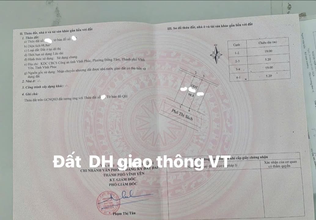 Đất nền 100m² tại Phường Đồng Tâm, Vĩnh Yên - Đối diện vườn hoa, giá 3.8 tỷ!