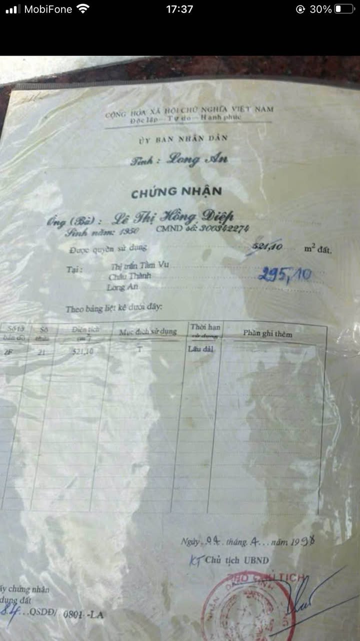 Nhà mặt tiền KP2 Thị Trấn Tầm Vu 288m² - Chính chủ bán gấp!