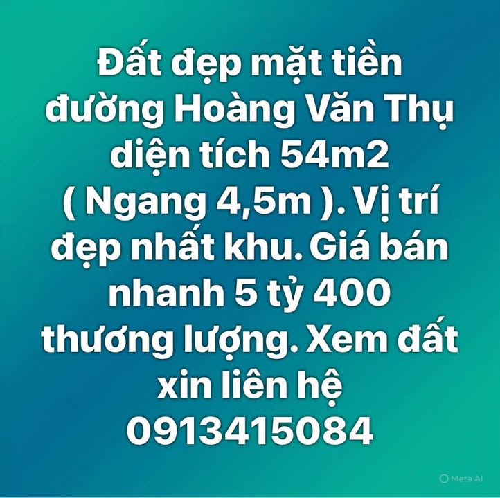 Đất mặt tiền Hoàng Văn Thụ 54m² giá 5.4 tỷ - Vị trí đẹp nhất khu!