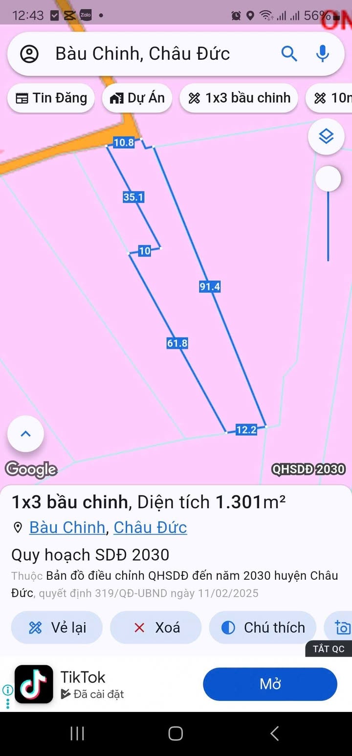 Đất thổ cư Bàu Chinh 1300m² giá 1.2 tỷ - Sổ hồng chính chủ, đầu tư sinh lời!