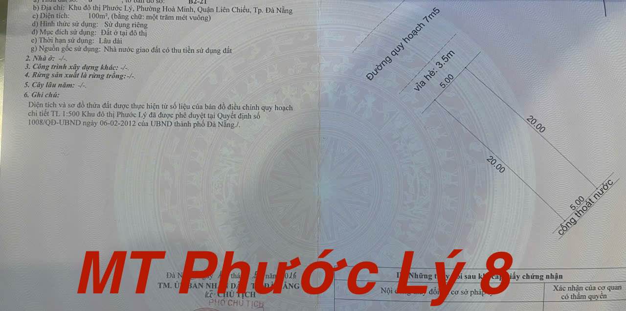 Bán lô đất mặt tiền đường Phước Lý 8, Quận Liên Chiểu, Đà Nẵng - Diện tích 100m² - Kinh doanh lý tưởng!