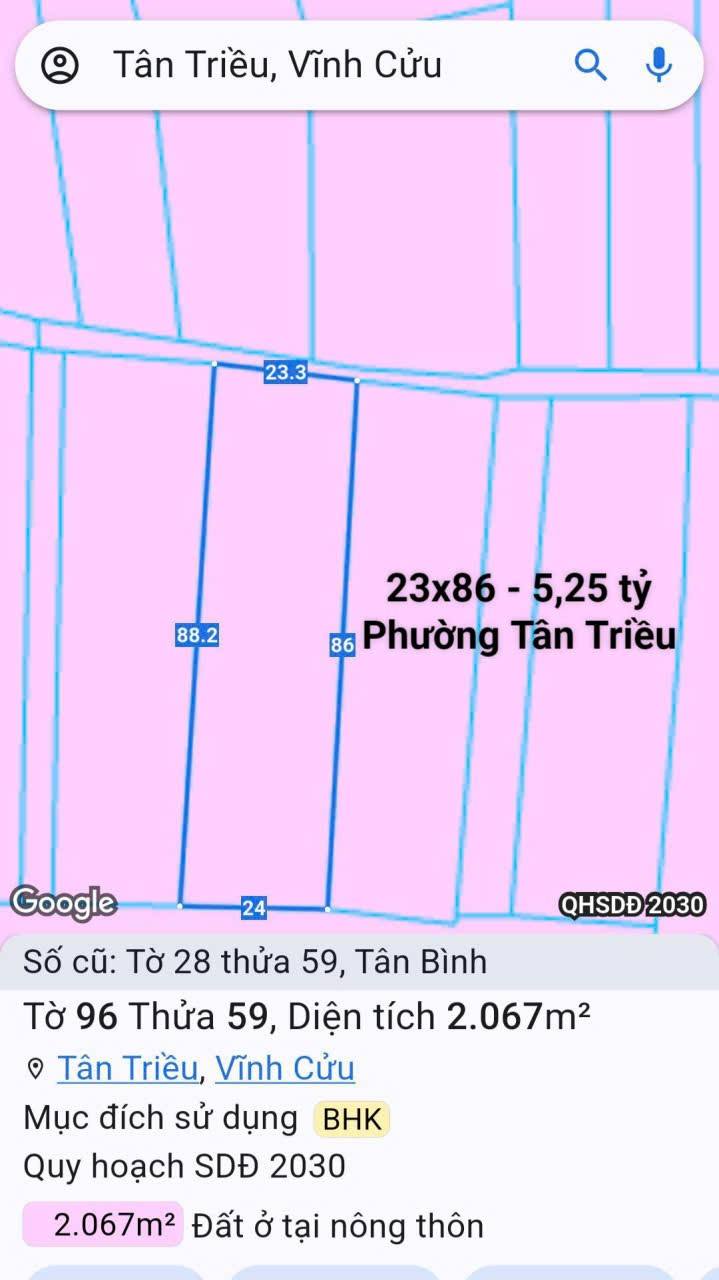 Đất nền 18060m² tại Phường Tân Triều giá 5.25 tỷ - Sổ riêng chính chủ