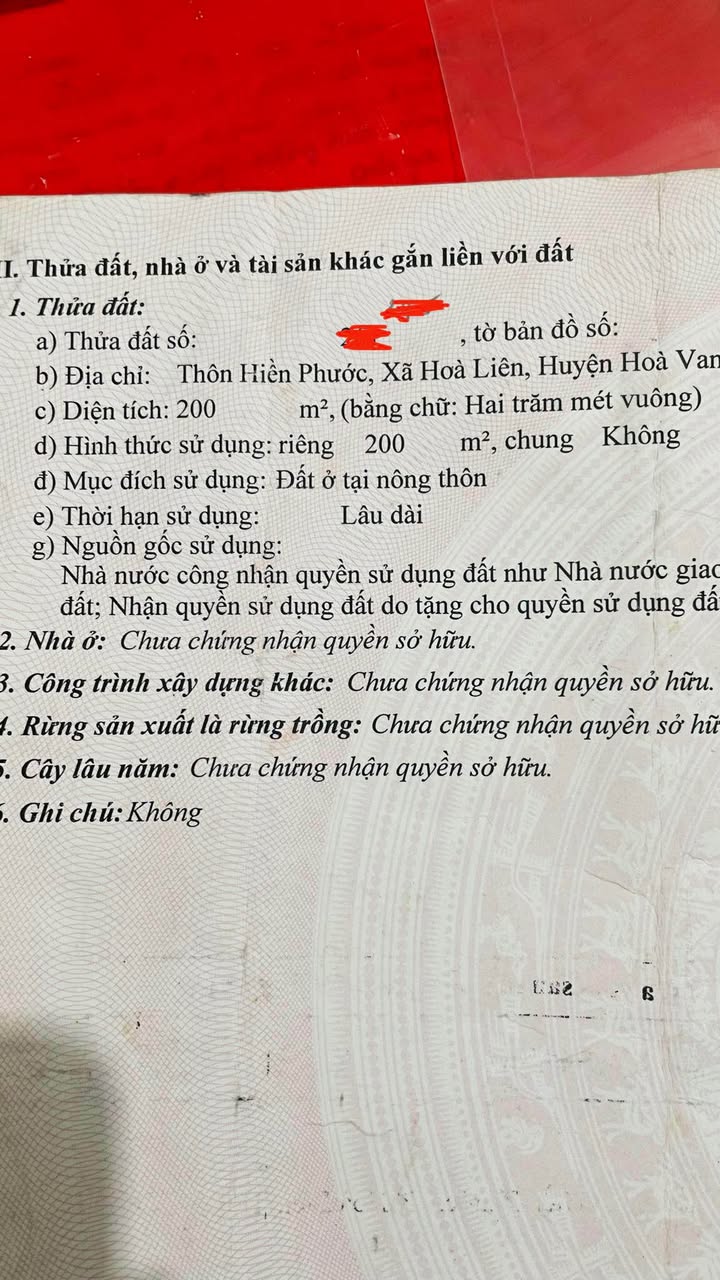Đất kiệt ô tô Thôn Hiền Phước, Hòa Liên 200m² giá 2 tỷ - Đầu tư sinh lời tốt!