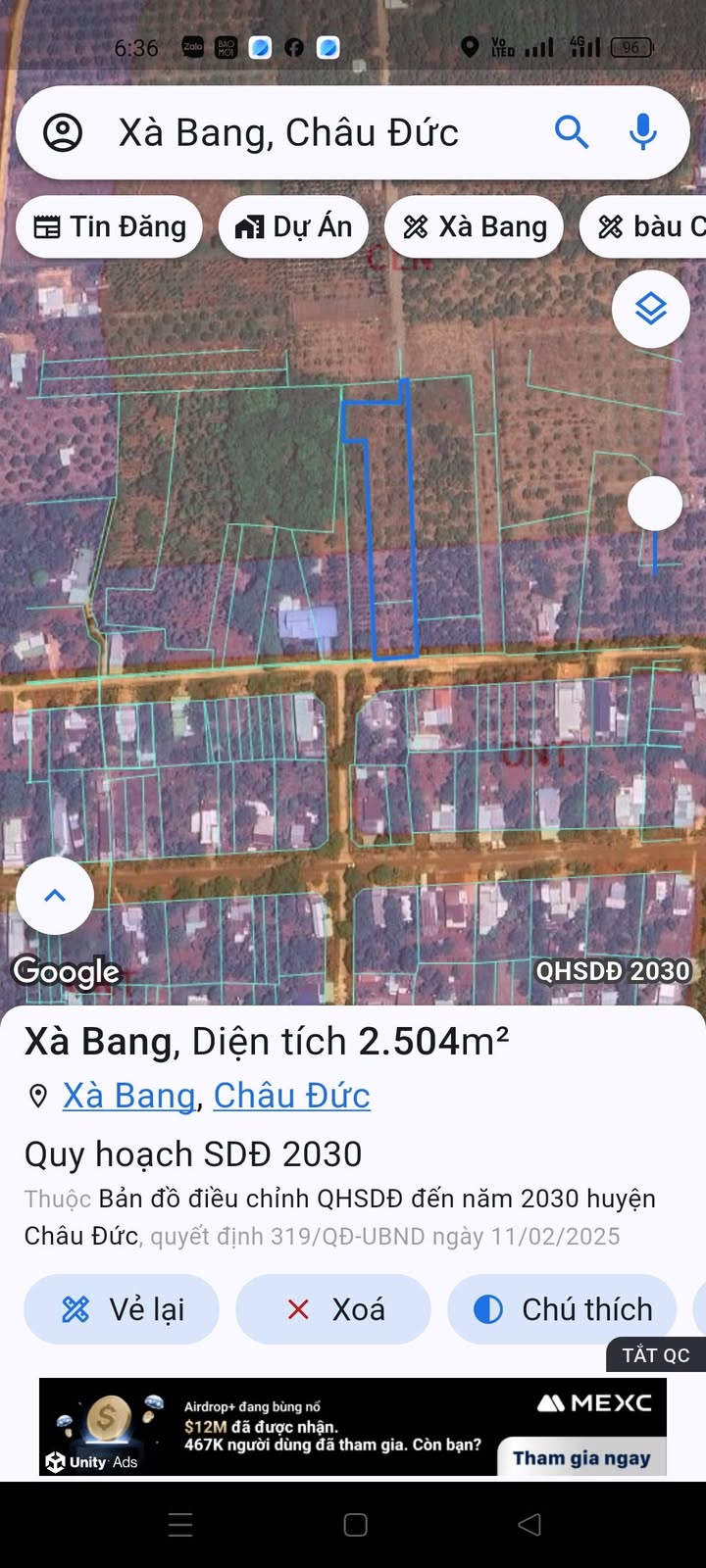 Đất nền Xà Bang, Châu Đức 2500m² giá 2.2 tỷ - Cơ hội đầu tư tuyệt vời!