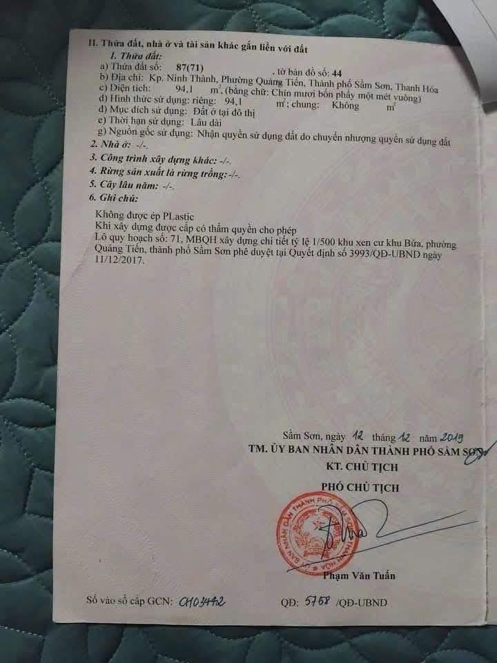 Đất nền Sen Cư Bứa - Sầm Sơn 94m² giá chỉ 10 triệu/m² - Đầu tư sinh lời ngay!