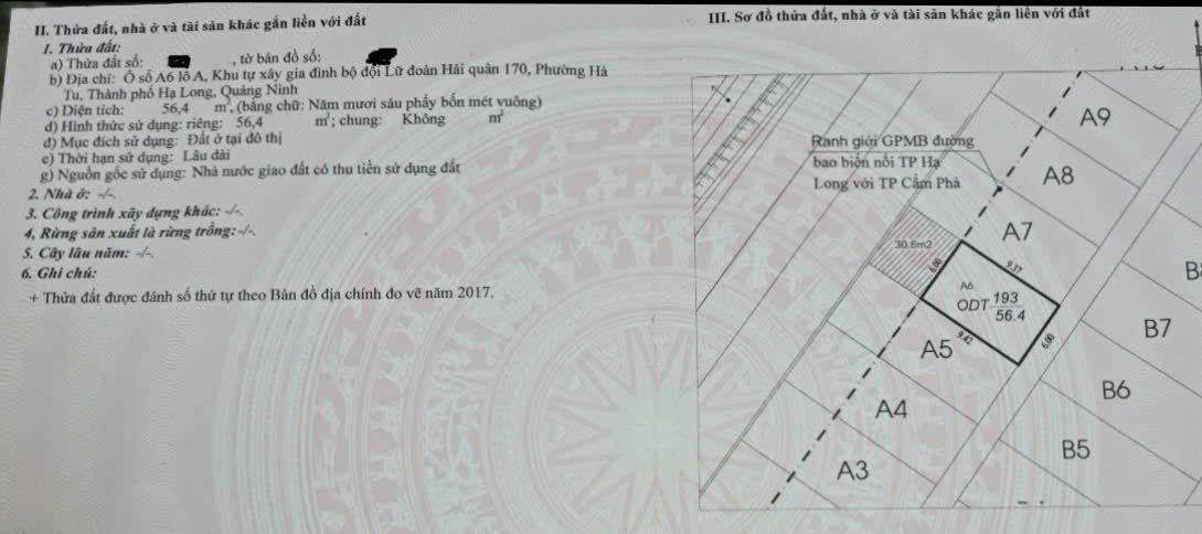 Bán đất mặt đường bao biển Hạ Long – Cẩm Phả 56.4m² - Vị trí đẹp, gần bãi tắm Hòn Gai