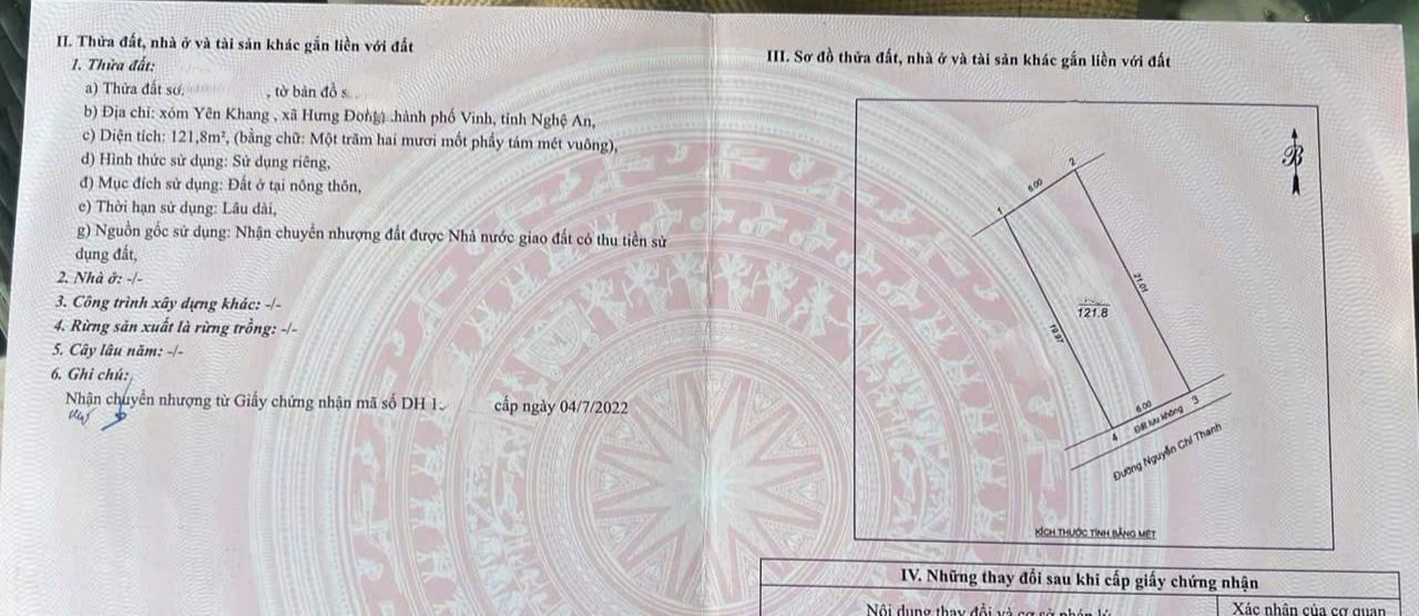 Đất nền mặt đường Nguyễn Chí Thanh, Vinh 121.8m² giá 5 tỷ - Cơ hội đầu tư hấp dẫn!