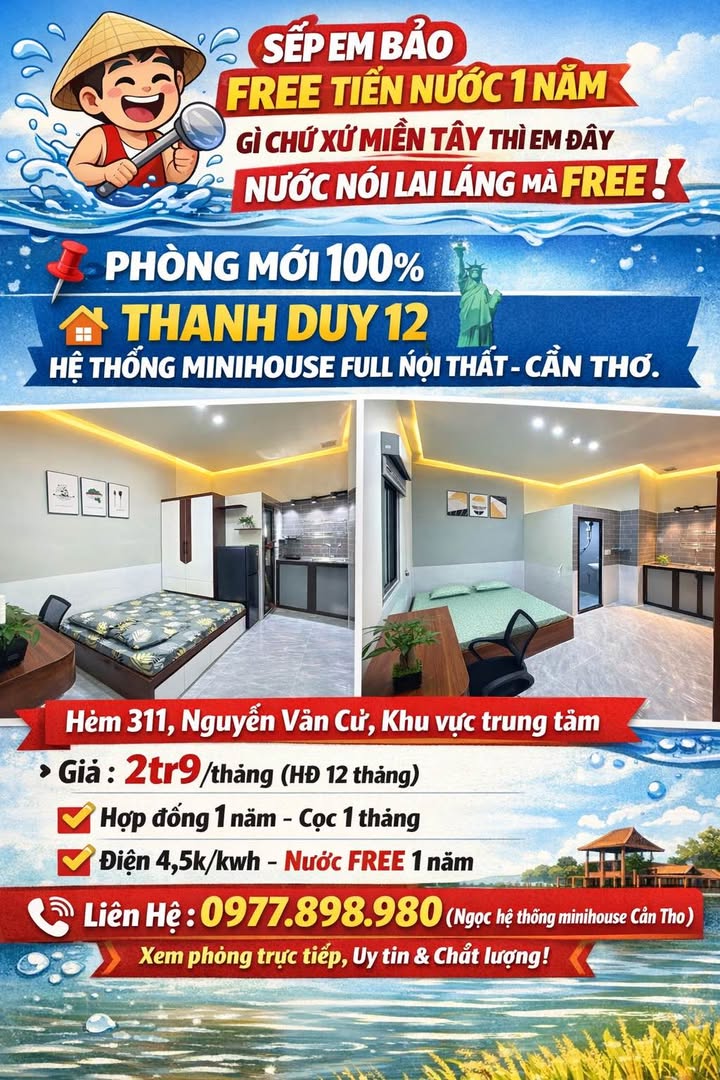 Phòng cho thuê mini tại Thanh Duy 12, Cần Thơ - Giá chỉ 2.9 triệu, miễn phí tiền nước!