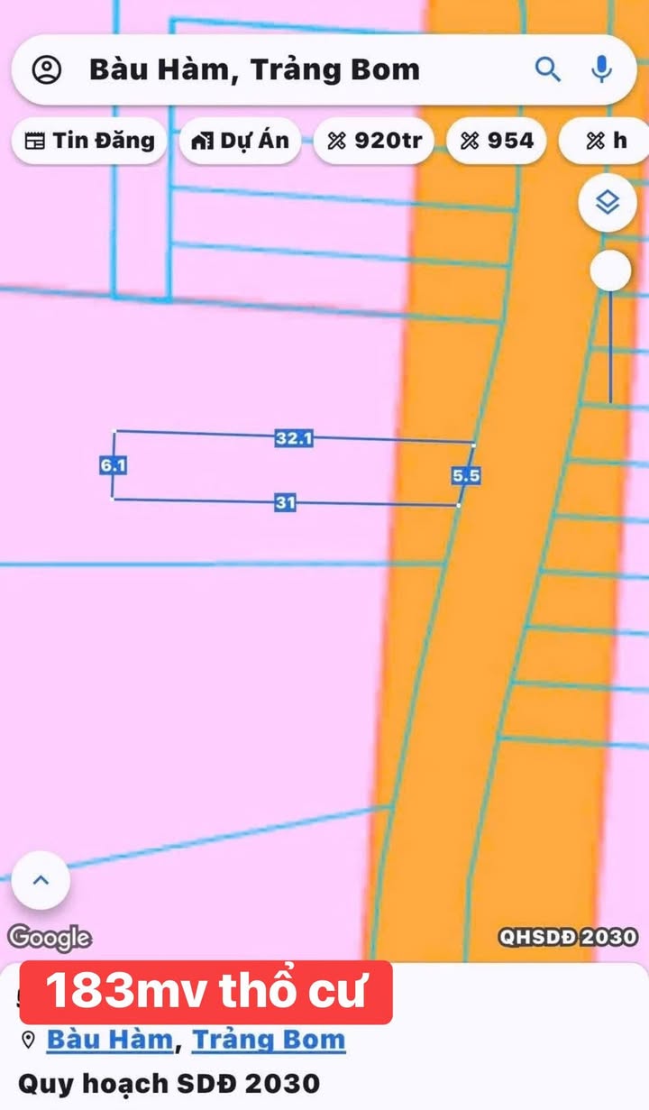 Đất thổ cư Bàu Hàm Trảng Bom 183m² giá 919 triệu - Sổ riêng, vị trí đẹp!