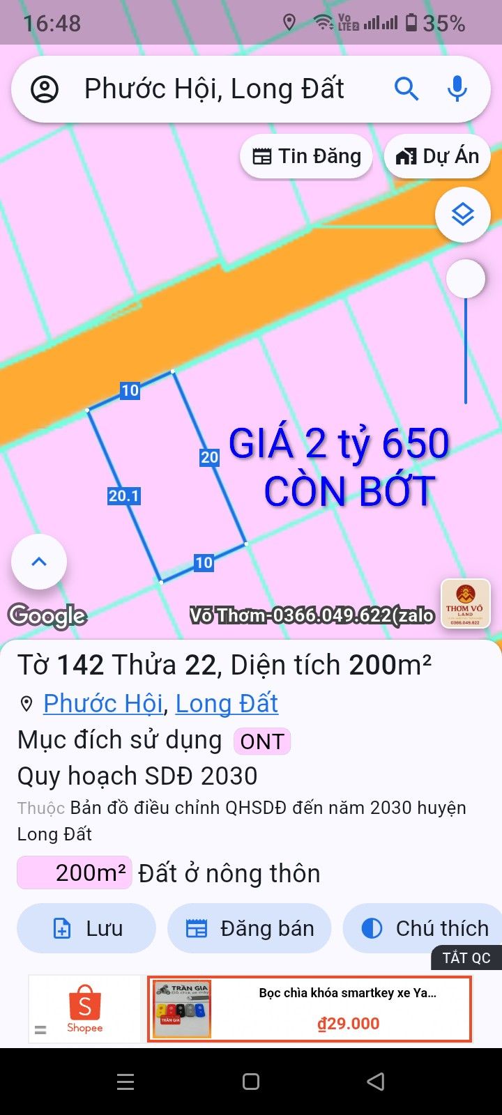 Đất thổ cư Xã Lộc An 200m² giá 2.65 tỷ - Đầu tư sinh lời ngay gần biển!