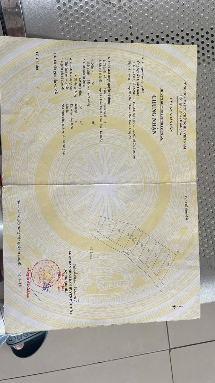 Đất thổ cư Xã Hựu Thạnh, Huyện Đức Hòa 99m² giá chỉ 380 triệu - Sổ hồng đầy đủ!