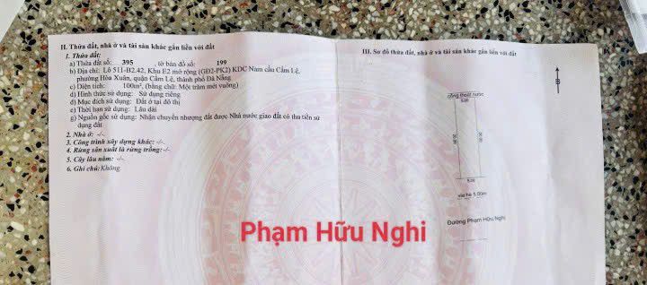 Đất nền 100m² Phạm Hữu Nghi, Hòa Xuân, giá 6.19 tỷ - Sổ đỏ chính chủ, vị trí đẹp!