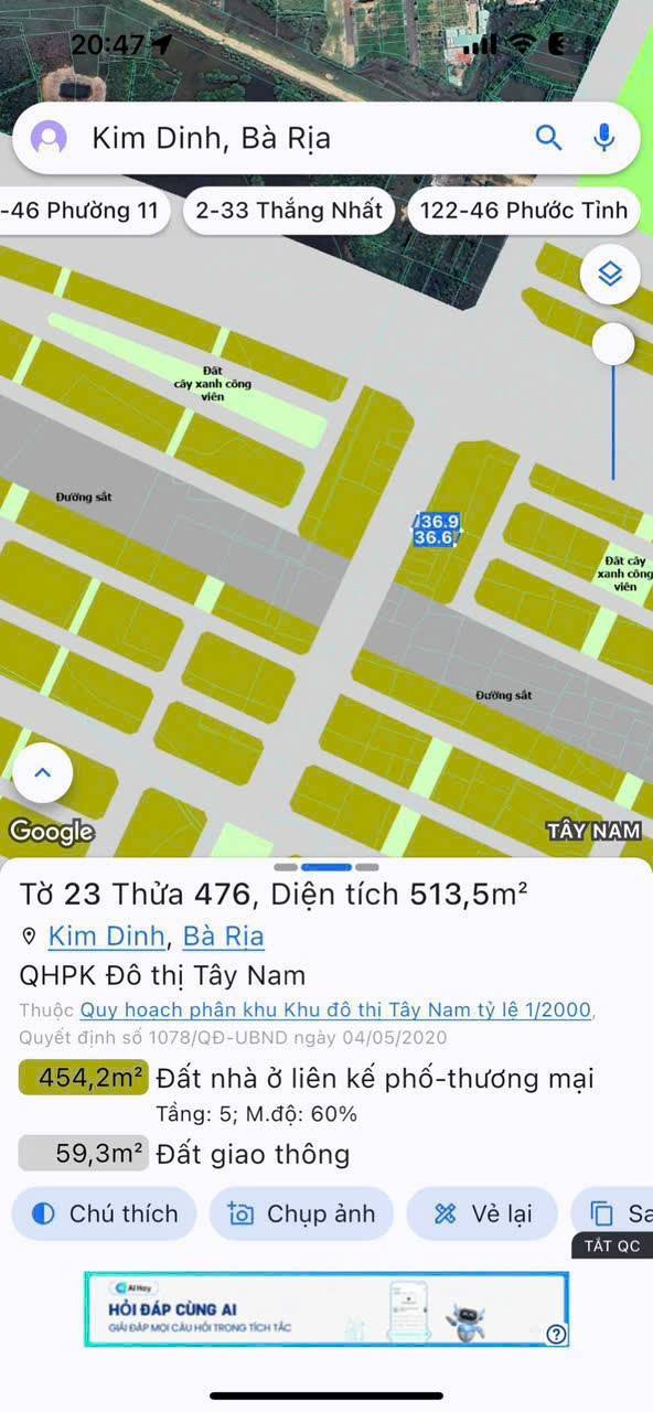 Đất nền Phường Long Hương, Bà Rịa 513m² giá 1.999 tỷ - Cơ hội đầu tư tuyệt vời!