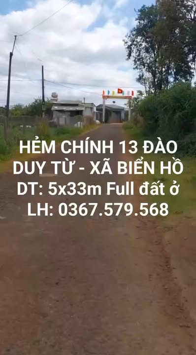 Đất nền Hẻm Chính Đào Duy Từ, Biển Hồ 165m² giá 600 triệu - Sổ đỏ chính chủ