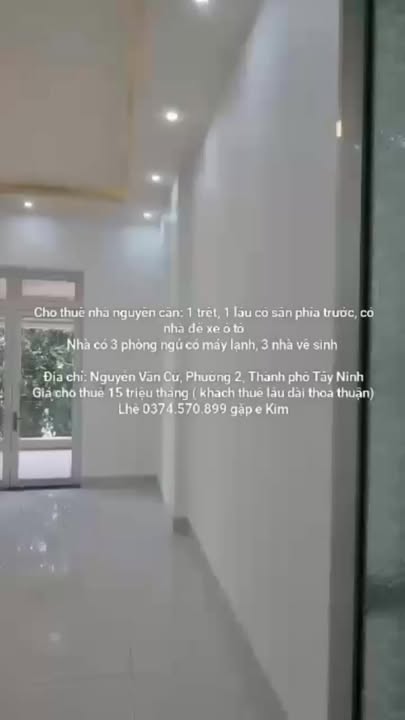 Nhà nguyên căn cho thuê tại Nguyễn Văn Cừ, Tây Ninh 3PN, chỉ 15 triệu/tháng - Phù hợp với gia đình!