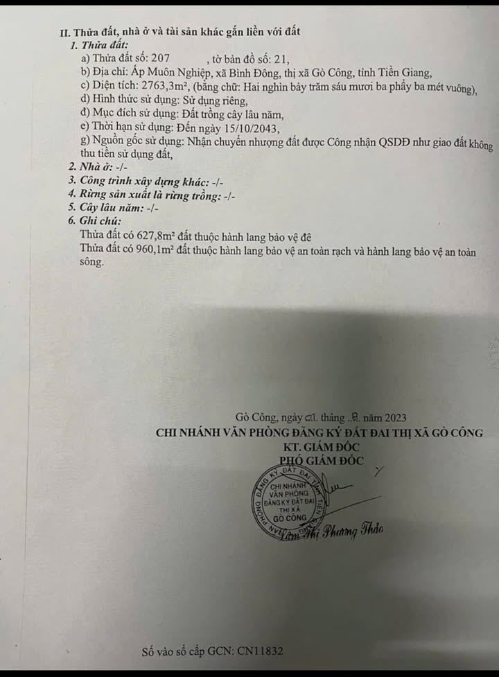 Đất 2 mặt tiền Đê Xoài Rạp, Gò Công 2763m² - Giá tốt cho đầu tư!