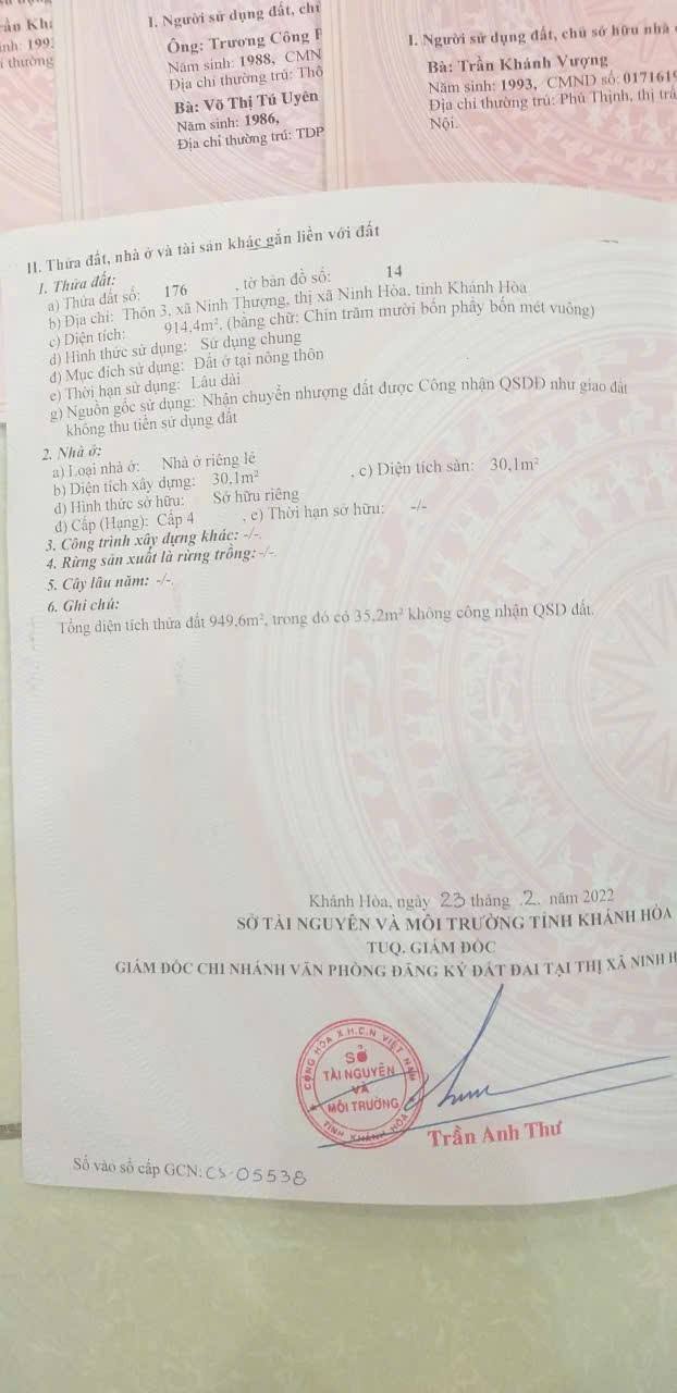 Đất thổ cư Thôn 3, Ninh Thượng 914m² giá 1.55 tỷ - Đầu tư lý tưởng!