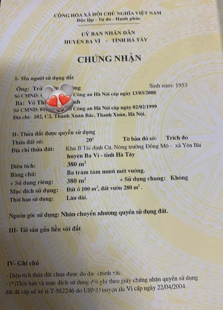 Đất nền 380m² tại TĐC Đồng Mô, Ba Vì – Giá chỉ 3.8 tỷ, đầu tư sinh lời!